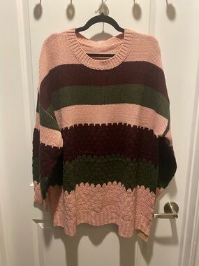 BloomChic Women Plus Striped Pink, Olive & Burgundy Women's Knit Sweater - NWT,